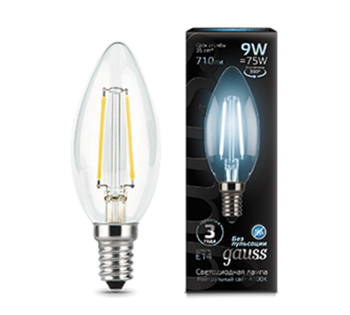 Лампа светодиодная LED 9Вт E14 4100K Filament Candle (Свеча)  103801209  Gauss