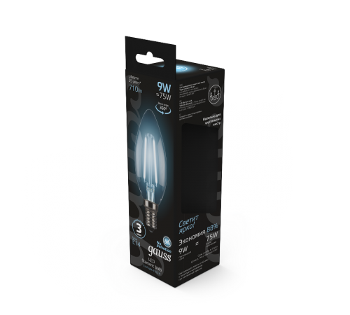 Лампа светодиодная LED 9Вт E14 4100K Filament Candle (Свеча)  103801209  Gauss