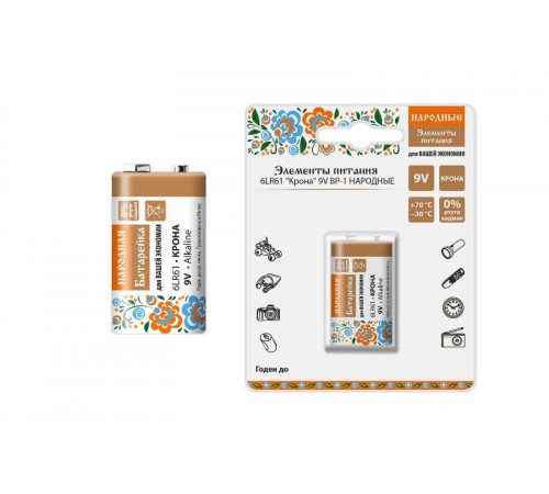 Элемент питания 6LR61 "Крона" 9V BP-1 Народный  SQ1702-0016  TDM