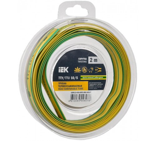 Трубка термоусадочная ТТУ нг-LS 10/5 жел-зел. (2м/упак) IEK  UDR12-010-005-002-K52-T  IEK