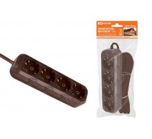 Удлинитель бытовой У04 4 гнезда, 5метров,2П+3, ПВС 3х1мм2 "Эко" (бук) 16А/250В  SQ1303-3012  TDM