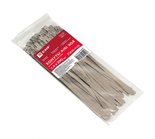 Хомут AISI 304 из нержавеющей стали, 7.9x290 (100 шт.) FlexLock PROximaplc-fl-tss-304-7.9x290EKF