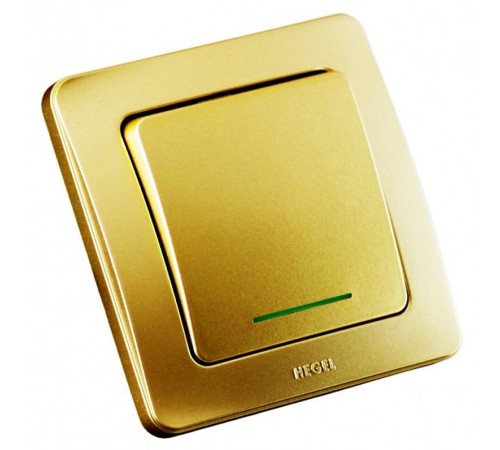 Выключатель скрытой установки, одноклавишный, с индикацией, с самовозвратом, цвет золото  ВС10-332-07  HEGEL