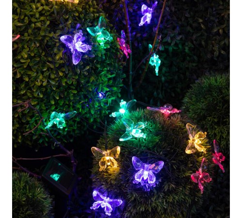 Садовая гирлянда ERASF22-15 на солнечной батарее Бабочки 20 LED 5,8 метра  Б0053364  ЭРА