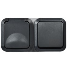 TORS Блок розетка + выключ. гор. 16А IP55 TS142 графит  TS-G10-6-55-V-K53  IEK