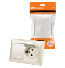 Розетка двойная 2П+З 16А 250В IP44 с защ. шт. с крышкой перламутр "Лама"  SQ1815-0860  TDM