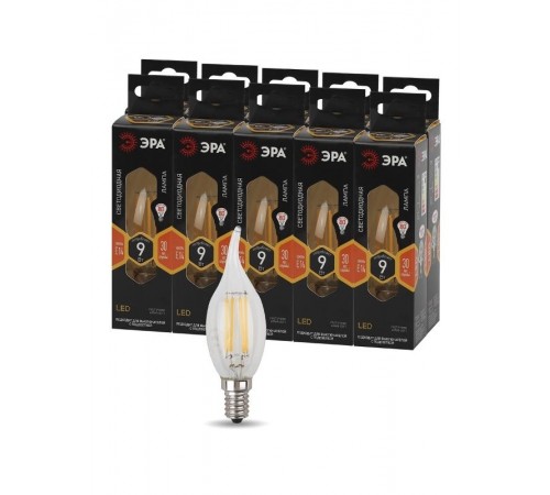 Лампа светодиодная F-LED BXS-9W-827-E14 (филамент, свеча на ветру, 9Вт, тепл, E14)  Б0047003  ЭРА