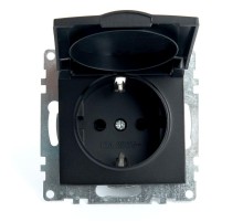 Розетка 1-местная с крышкой с защ. штор (механизм) с/з, 250В, 16А, серия Катрин, GLS16-7112-05, черный  39608  STEKKER