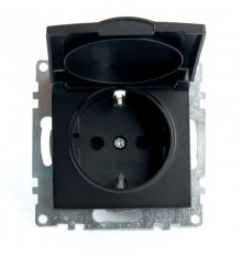 Розетка 1-местная с крышкой с защ. штор (механизм) с/з, 250В, 16А, серия Катрин, GLS16-7112-05, черный  39608  STEKKER