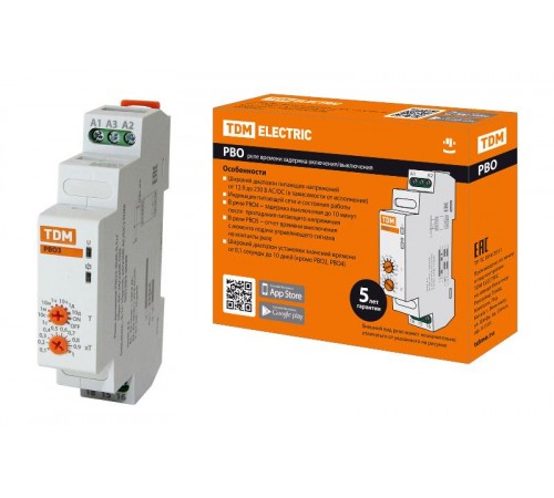 Реле времени РВО3-ВЫК-0,1с/10дн-8А-24/230В-DIN (зад.выкл., 0,1с-10дней, 24/230В AC/DC)  SQ1503-0029  TDM