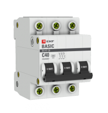 Выключатель автоматический трехполюсный ВА 47-29 40А C 4,5кА Basic  mcb4729-3-40C  EKF
