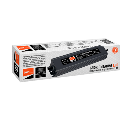 Драйвер для светодиодной ленты LED BSPS  12V8,3A=100W (new) влагозащищенный IP67  3329280A  Jazzway