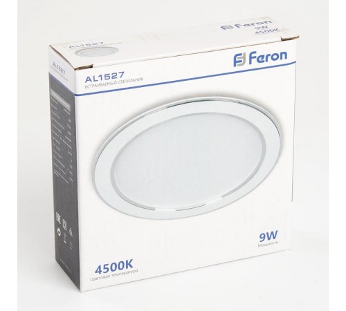 Светильник светодиодный встраиваемый AL1527 9W 4500K белый  41196  Feron