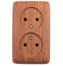 Розетка открытой установки, двухместная, со шторками, с монтажной пластиной, цвет дуб  РА16-146-05  HEGEL