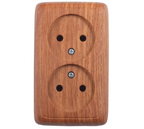 Розетка открытой установки, двухместная, со шторками, с монтажной пластиной, цвет дуб  РА16-146-05  HEGEL