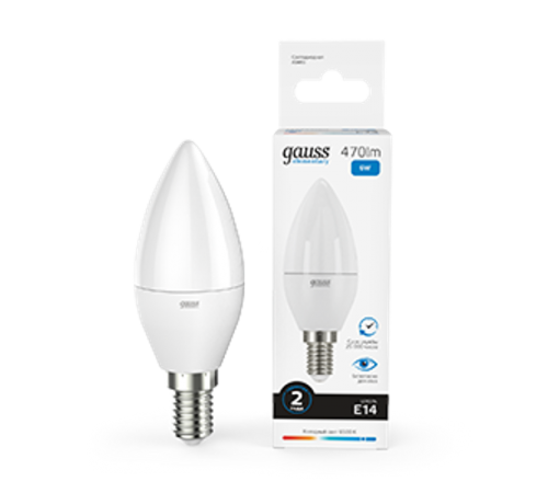 Лампа светодиодная LED 6Вт E14 220В 6500К Elementary свеча  33136  Gauss