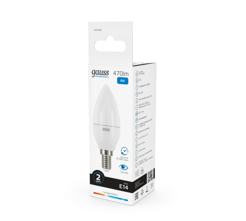 Лампа светодиодная LED 6Вт E14 220В 6500К Elementary свеча  33136  Gauss