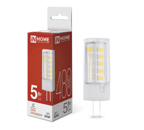 Лампа светодиодная LED-JC 5Вт 12В G4 4000К 480Лм  4690612036083  IN HOME