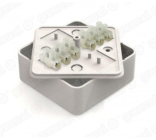 Коробка распределительная для о/п 75х75х28мм с клеммной колодкой ЗВИ-5 (1,5-4мм2) 6 клемм, IP40, цвет -БЕЛЫЙ (80шт)  GE41216-01  GREENEL