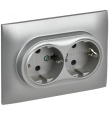 SKANDY Розетка 2-местная с з/к/ш 16А в сб. SK-R07S серебряный  SK-R24-16-K23-F  IEK