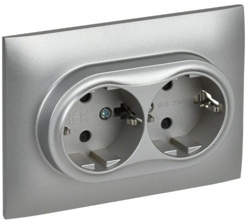 SKANDY Розетка 2-местная с з/к/ш 16А в сб. SK-R07S серебряный  SK-R24-16-K23-F  IEK