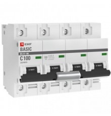 Выключатель автоматический четырехполюсный 4P 100А (C) 10kA ВА 47-100 Basic  mcb47100-4-100C-bas  EKF