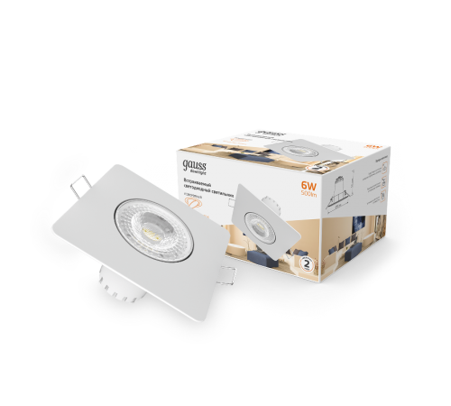 Светильник светодиодный встраиваемый квадратный белый, 6W, 500 Lm LED 2700K  948411106  Gauss