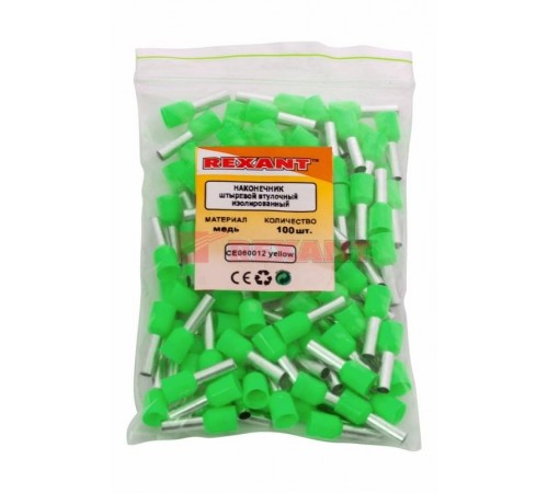 Наконечник штыревой втулочный изолированный F-12 мм 6 мм (НШВи 6.0-12 / Е 6,0-12/E6012) зеленый  08-0823  REXANT