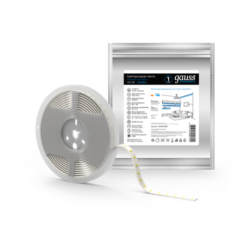 Лента светодиодная Elementary 2835/60-SMD 4.8W 12V DC холодный белый IP20 (ZIP Bag 5м)  355000305  Gauss