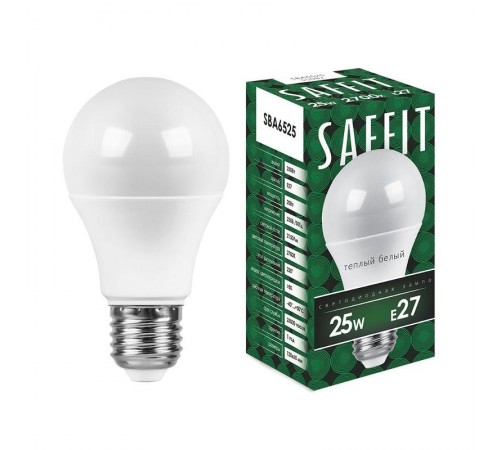 Лампа светодиодная SBA6525 25W 2700K 230V E27 A65  55087  SAFFIT