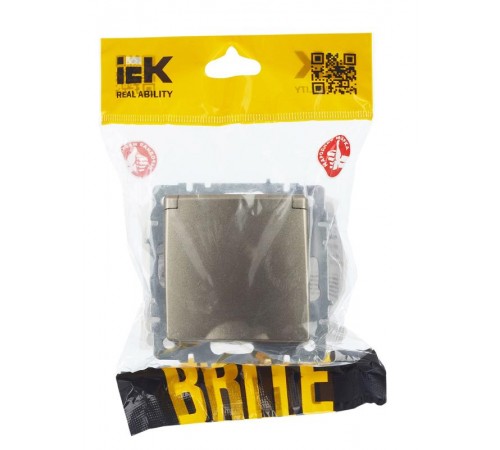 BRITE Розетка с заземлением со шторками с кр. 16А IP44 РСбш10-3-44-БрШ шампань  BR-R16-16-44-K37  IEK