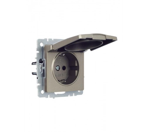 BRITE Розетка с заземлением со шторками с кр. 16А IP44 РСбш10-3-44-БрШ шампань  BR-R16-16-44-K37  IEK