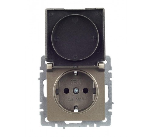 BRITE Розетка с заземлением со шторками с кр. 16А IP44 РСбш10-3-44-БрШ шампань  BR-R16-16-44-K37  IEK
