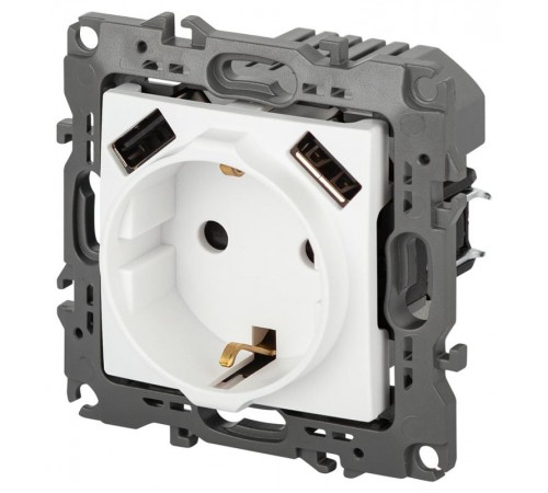 Розетка ЭРА Серия 12 12-4109-01М , 2P+E 16A-250В, штор. с 2xUSB 5В-3А, белый матовый   Б0065728  ЭРА