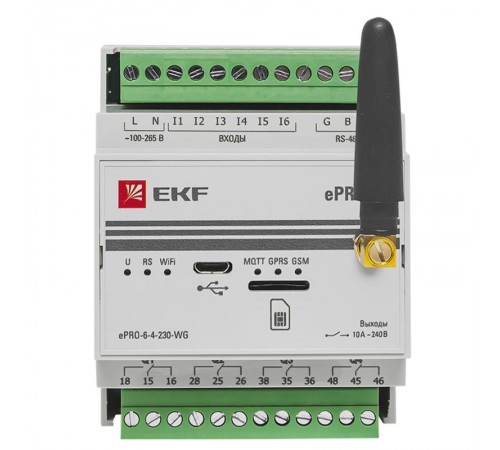 Контроллер базовый ePRO 24 удаленного управления 6вх\4вых 230В WiFi GSM с внешней антенной PROxima  ePRO-6-4-230-WG1  EKF