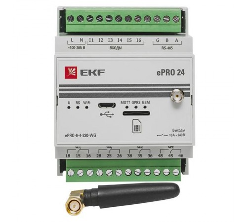 Контроллер базовый ePRO 24 удаленного управления 6вх\4вых 230В WiFi GSM с внешней антенной PROxima  ePRO-6-4-230-WG1  EKF