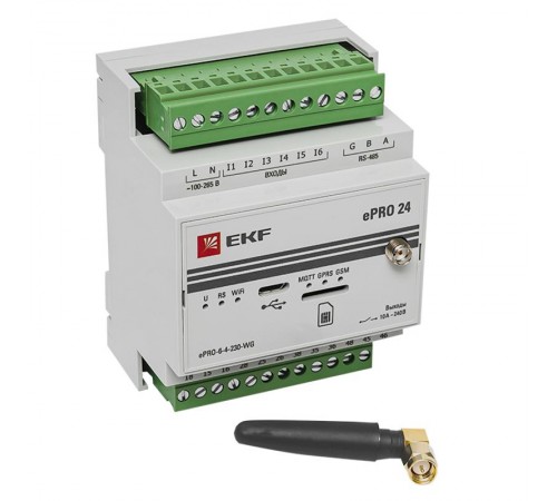 Контроллер базовый ePRO 24 удаленного управления 6вх\4вых 230В WiFi GSM с внешней антенной PROxima  ePRO-6-4-230-WG1  EKF