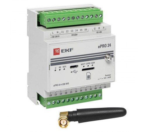 Контроллер базовый ePRO 24 удаленного управления 6вх\4вых 230В WiFi GSM с внешней антенной PROxima  ePRO-6-4-230-WG1  EKF