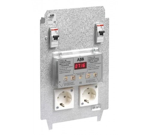 Панель монтажная CWB20, 2xSchuko, 2хВА 6А, ВДТ 30мА, 2-х канальное электронное реле времени, клемма заземления  2CMA177384R1000  ABB