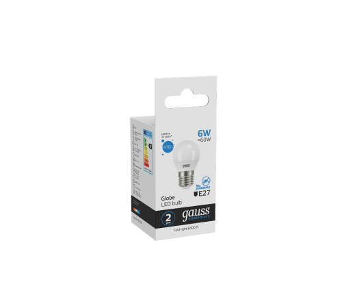 Лампа светодиодная LED 6Вт E27 220В 6500К Elementary шар  53236  Gauss