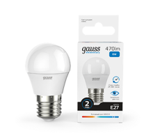 Лампа светодиодная LED 6Вт E27 220В 6500К Elementary шар  53236  Gauss