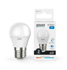 Лампа светодиодная LED 6Вт E27 220В 6500К Elementary шар  53236  Gauss
