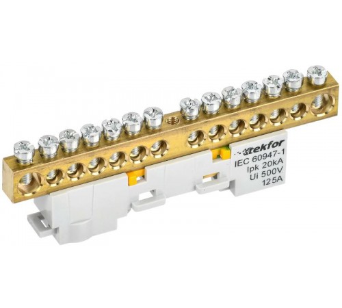 TEKFOR Шина PE "земля" неизолированная на универсальном держателе 8х12-14-Ж  TF-NN20-14-DL-K05  IEK