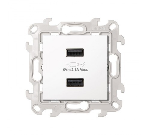 Simon 24 Белый Зарядное устройство розетка 2хUSB  2411096-030  Simon
