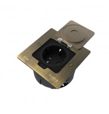 MultiDesk Лючок с розеткой 2К+З, 16А/250В, IP44 с монтажной коробкой для стены, фальшпола, стола Античная латунь, тип MDK21  MDK21102BA  SE