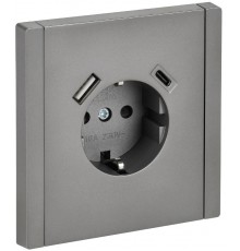 FORTE&PIANO Розетка с заземлением, со шторками в/к 16А USB A+C 18Вт FP547 сталь  FP-R14-16-U22-018-K46  IEK
