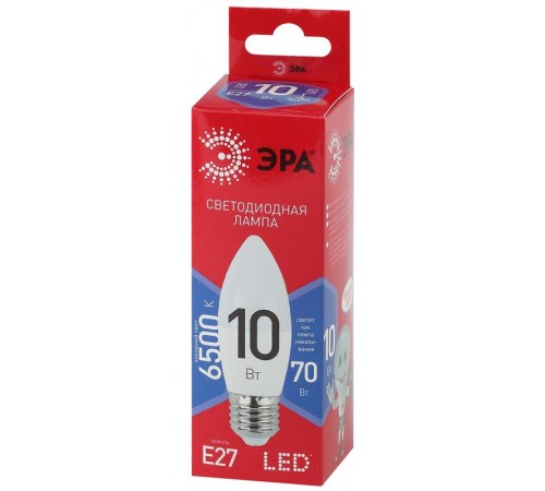 Лампа светодиодная RED LINE LED B35-10W-865-E27 R E27 / Е27 10Вт свеча холодный дневной свет  Б0045338  ЭРА