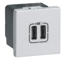 Mosaic USB розетка для зарядки двойная, цвет алюминий  079394  Legrand