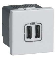 Mosaic USB розетка для зарядки двойная, цвет алюминий  079394  Legrand