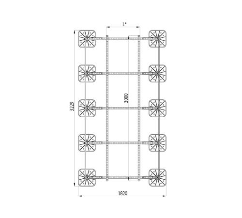 Опорная конструкция для установки оборудования TECHNORAPTOR FOOT 1500х3000 тип 3  KM-TR-F-SSEI-1500-3000-3  КМ - профиль